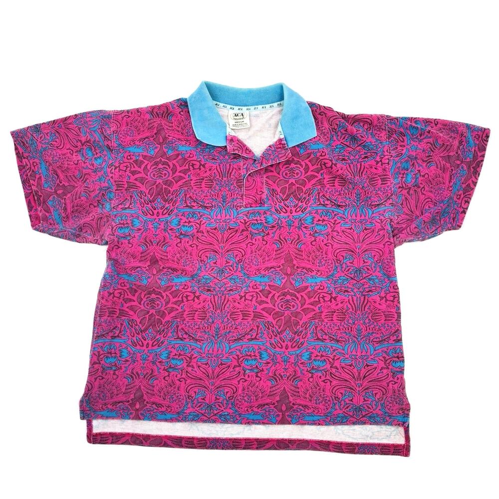 Vintage 90’s Hawaiian Polo Shirt Men’s Medium All Over Print Surf Multicolor